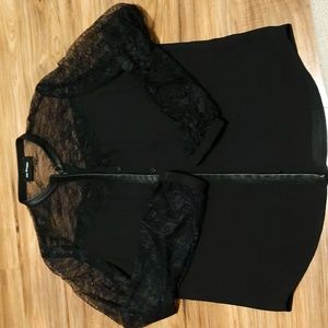 The Kooples Lace Chiffon Button Up Blouse with Leather Trim